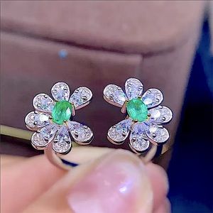 S925 Natural Zambian Emerald Flower Ring